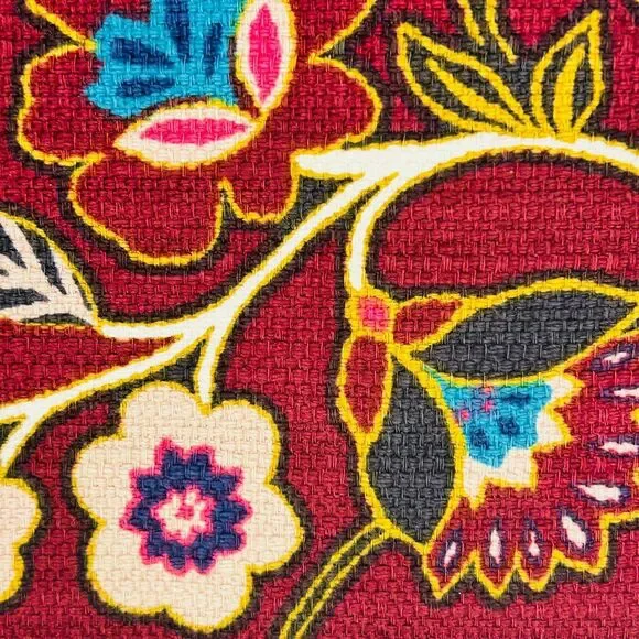 Ann Taylor Skirt 6 Burgundy White Bold Floral Linen Texture Cotton Stretch - Picture 3 of 7